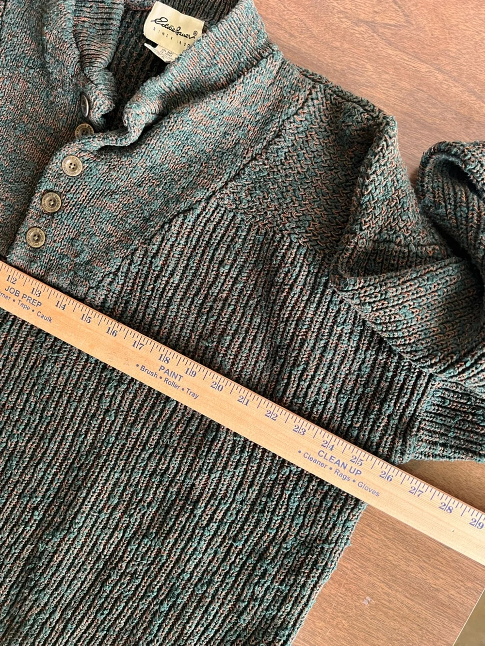 Vintage Eddie Bauer Mens XLT Henley Sweater Green Brown Marled Cotton Fisherman